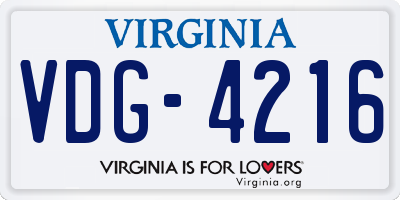 VA license plate VDG4216