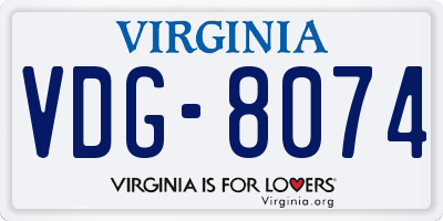VA license plate VDG8074