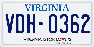 VA license plate VDH0362