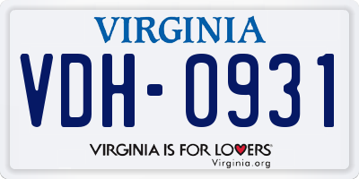 VA license plate VDH0931