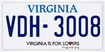 VA license plate VDH3008