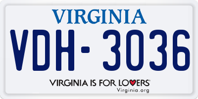 VA license plate VDH3036