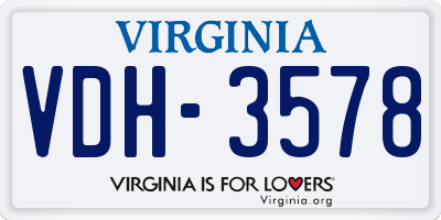 VA license plate VDH3578
