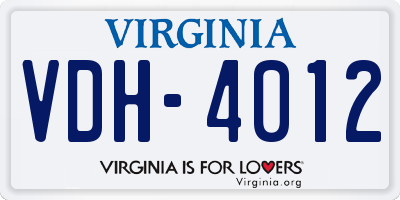 VA license plate VDH4012
