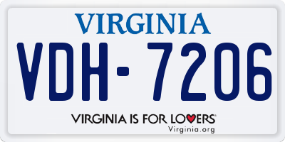 VA license plate VDH7206