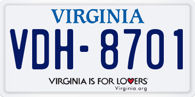 VA license plate VDH8701