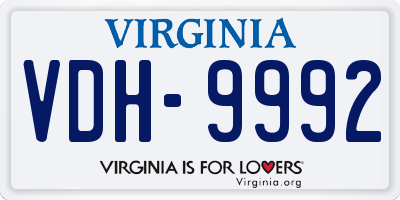 VA license plate VDH9992