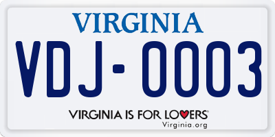 VA license plate VDJ0003