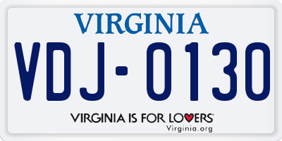 VA license plate VDJ0130
