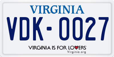 VA license plate VDK0027