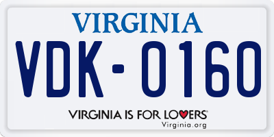 VA license plate VDK0160