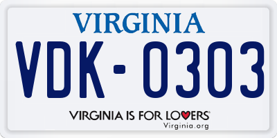 VA license plate VDK0303