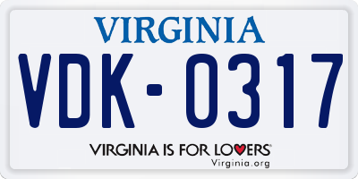 VA license plate VDK0317