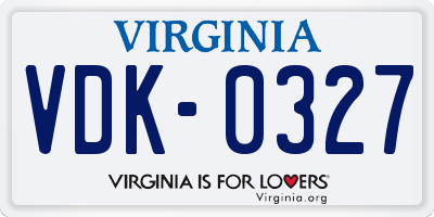 VA license plate VDK0327