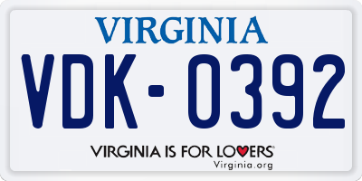 VA license plate VDK0392