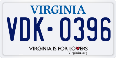 VA license plate VDK0396