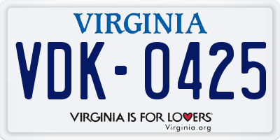 VA license plate VDK0425