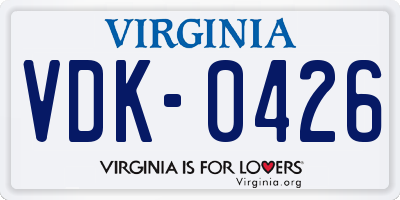 VA license plate VDK0426