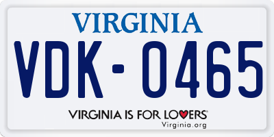 VA license plate VDK0465