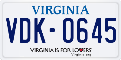 VA license plate VDK0645