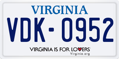VA license plate VDK0952