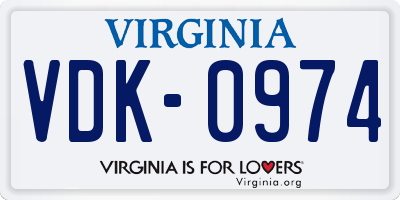 VA license plate VDK0974