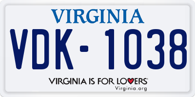 VA license plate VDK1038