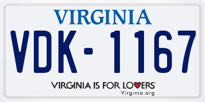 VA license plate VDK1167