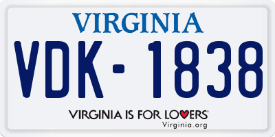 VA license plate VDK1838