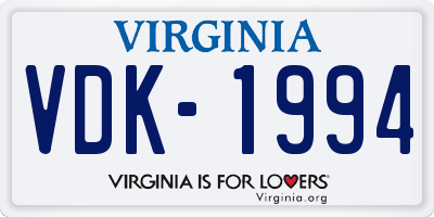 VA license plate VDK1994