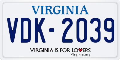VA license plate VDK2039