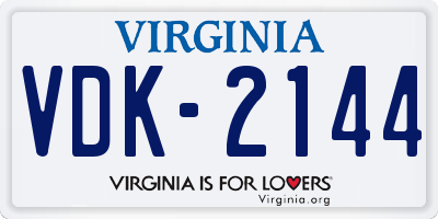 VA license plate VDK2144