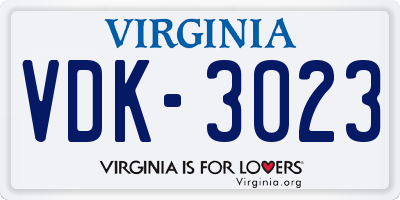 VA license plate VDK3023