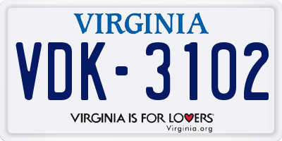 VA license plate VDK3102