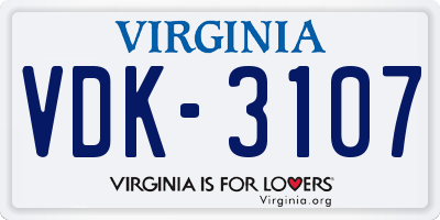 VA license plate VDK3107