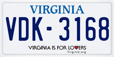 VA license plate VDK3168