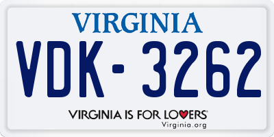VA license plate VDK3262