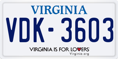 VA license plate VDK3603