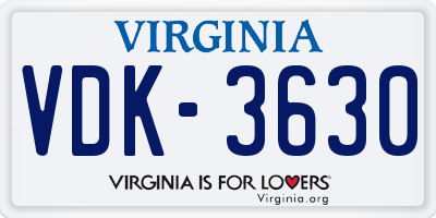 VA license plate VDK3630