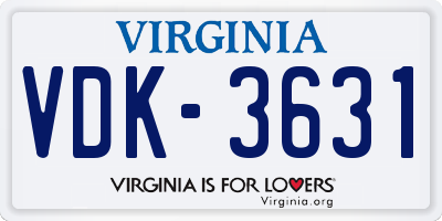 VA license plate VDK3631