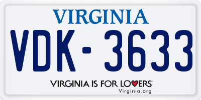 VA license plate VDK3633