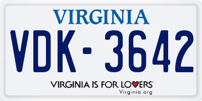 VA license plate VDK3642