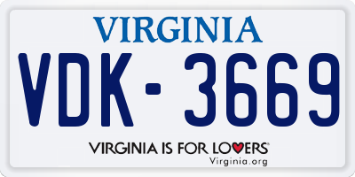 VA license plate VDK3669