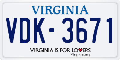 VA license plate VDK3671