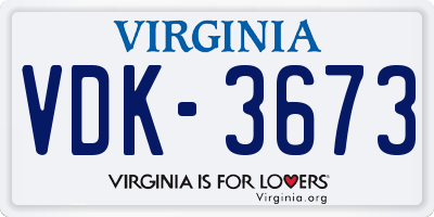 VA license plate VDK3673