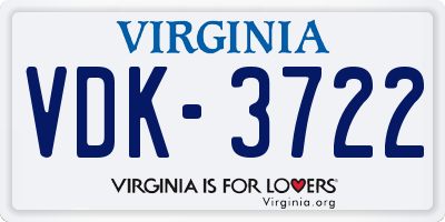 VA license plate VDK3722