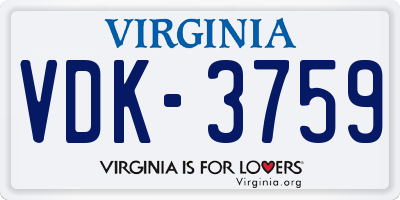 VA license plate VDK3759