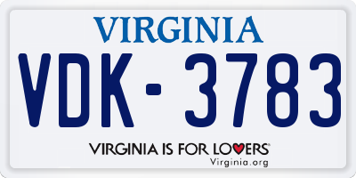 VA license plate VDK3783