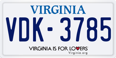 VA license plate VDK3785