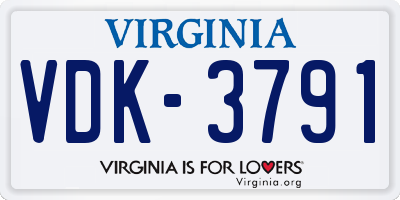 VA license plate VDK3791
